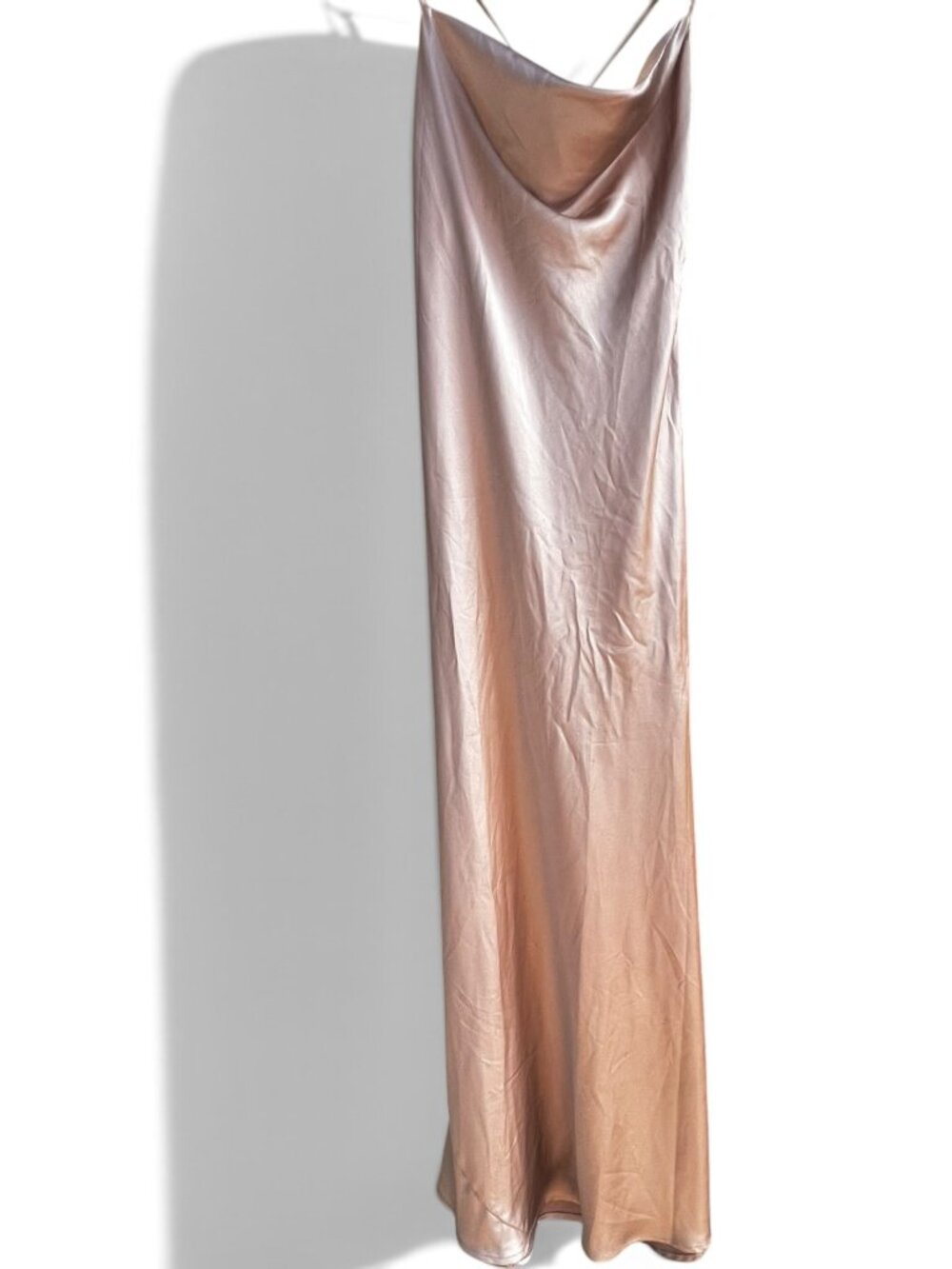 GAP The Occasion Rose Gold Satin Cowl Neck Maxi Slip Dress Women's L Tall